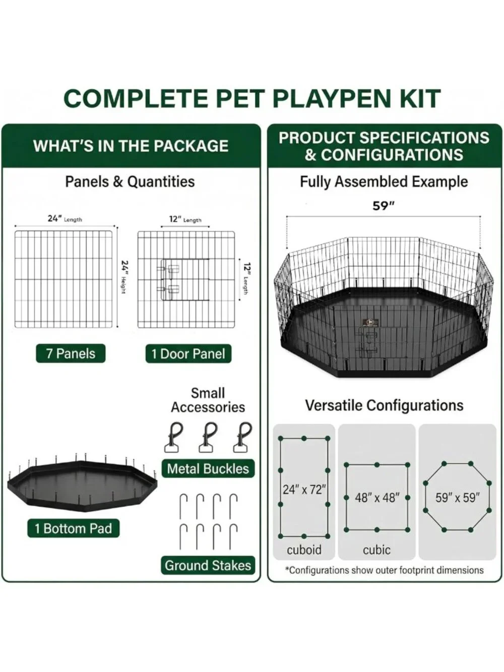 Octagonal Dog Playpen with Bottom Pad - Foldable Metal Exercise Pen, 8 Panels